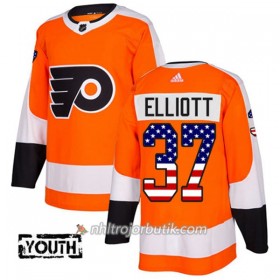 Barn Ishockey Philadelphia Flyers Tröja Brian Elliott 37 Adidas 2017-2018 Orange USA Flag Fashion Authentic
